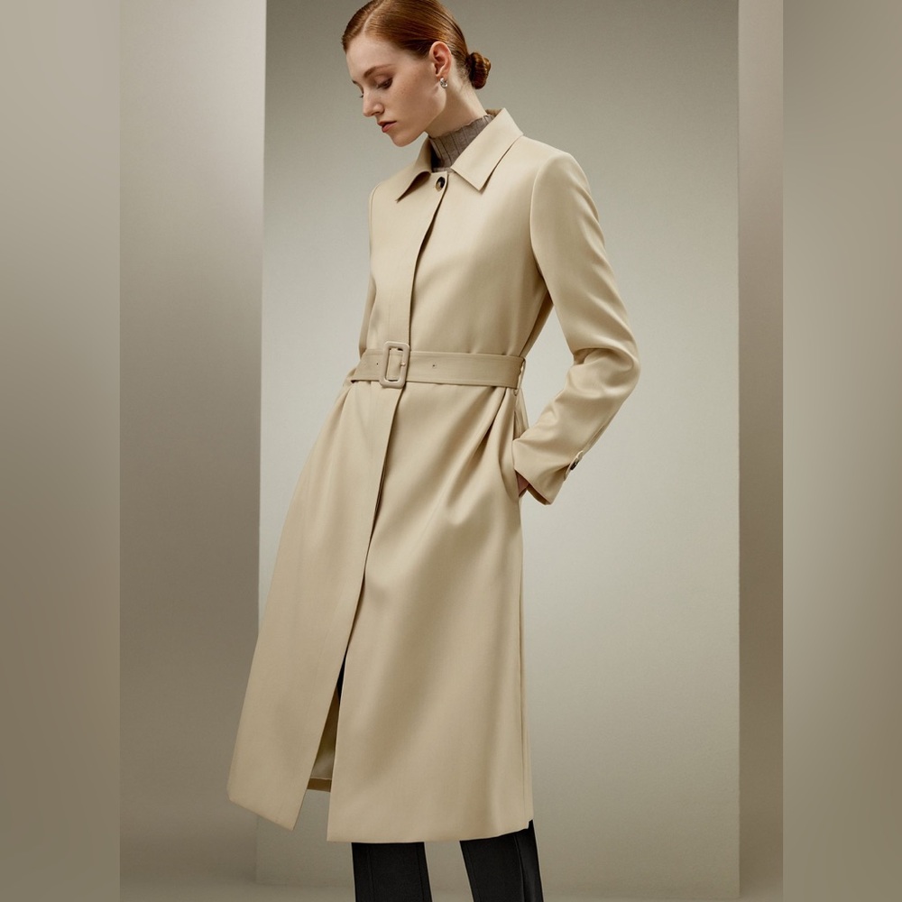 NWOT! Lilysilk | Silk-Wool Blend Water Repellent Classic Trench Coat | Khaki | L - Picture 2 of 13